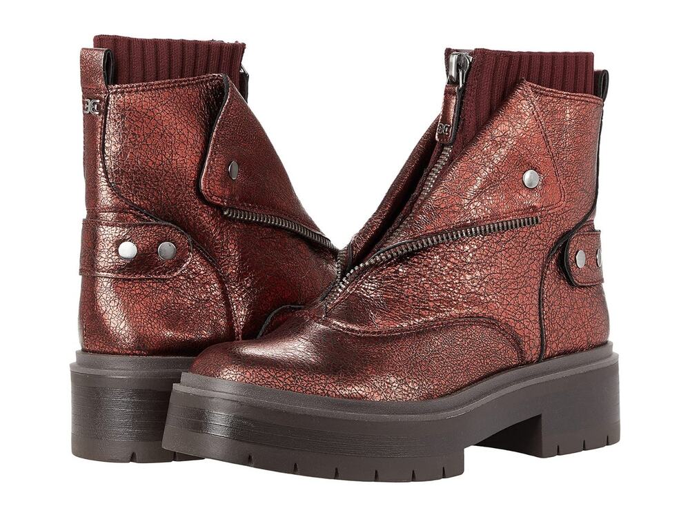 Sam Edelman Womens Linds Ankle Boots Lug Sole Center Zip Moto Leather 8 M